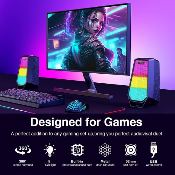 Offsir RGB Gaming Computer Speaker USB & Bluetooth Connection w/ 4 Light Modes - Picture 5 of 7